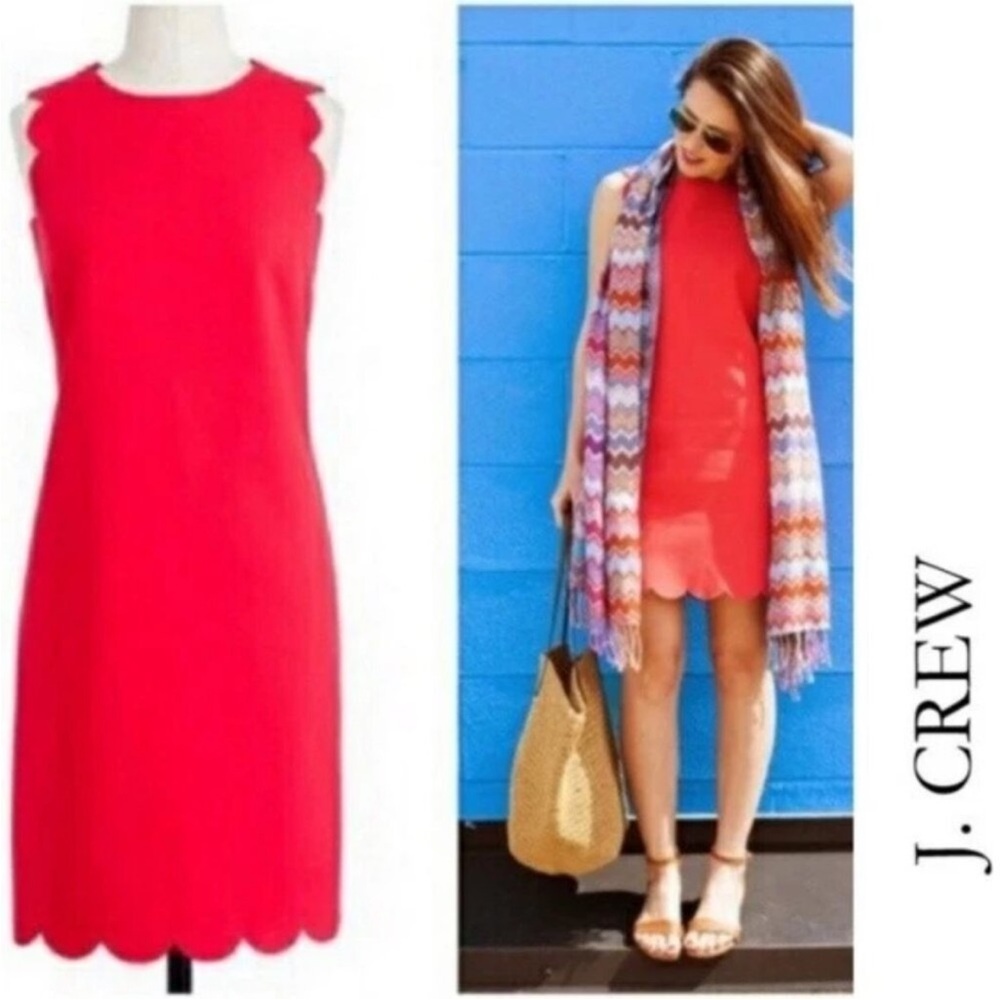❗️J. Crew Coral Red Scalloped Mini Dress MSRP $168! - Picture 5 of 9
